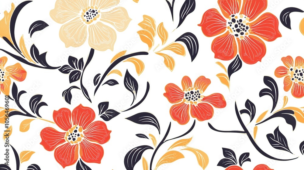 Floral Pattern With Orange And White Flowers Floral Pattern With Orange And White Flowers
