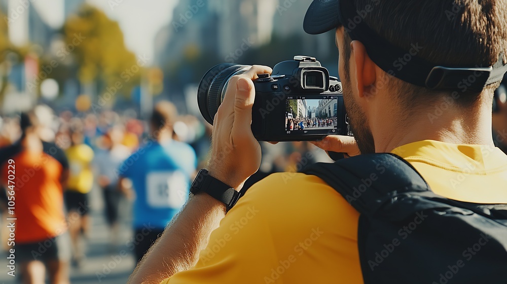 Photographer Capturing City Marathon with Professional Camera : Generative AI Photographer Capturing City Marathon with Professional Camera : Generative AI