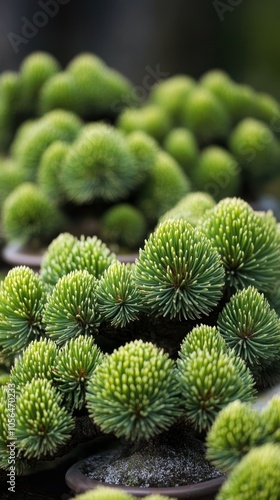 A close-up of lush, green, spherical plants in a natural setting.