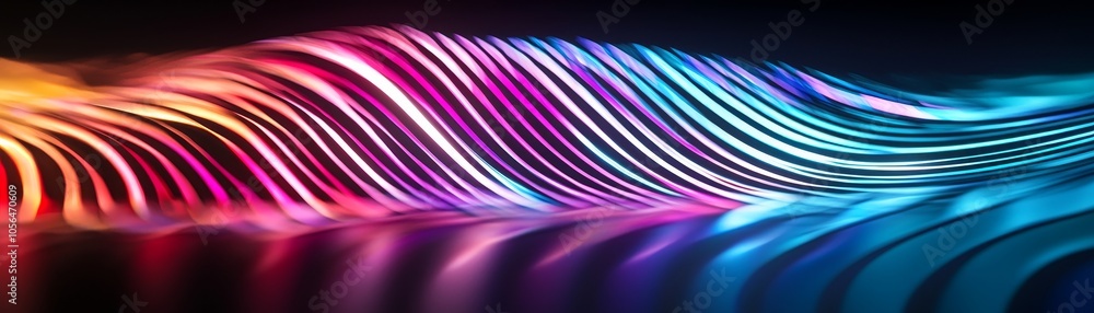 Naklejka premium Distorted rainbow zebra stripes, blending and warping in surreal waves across a pitch-black canvas, evoking a dreamlike and abstract visual effect