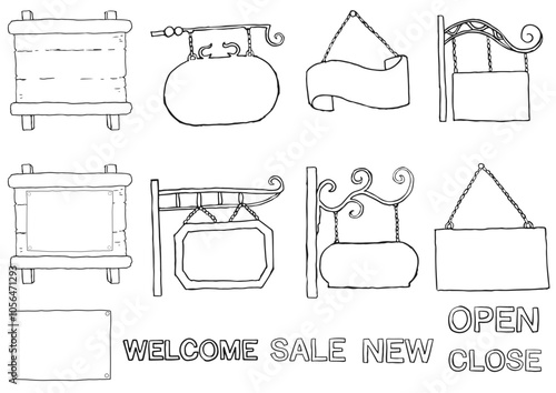 Pen drawing illustration of a hanging signboard_BK