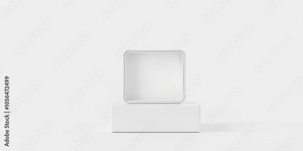 White cardboard box with open cover on white marble background flat lay top view, pristine, empty White cardboard box with open cover on white marble background flat lay top view, pristine, empty