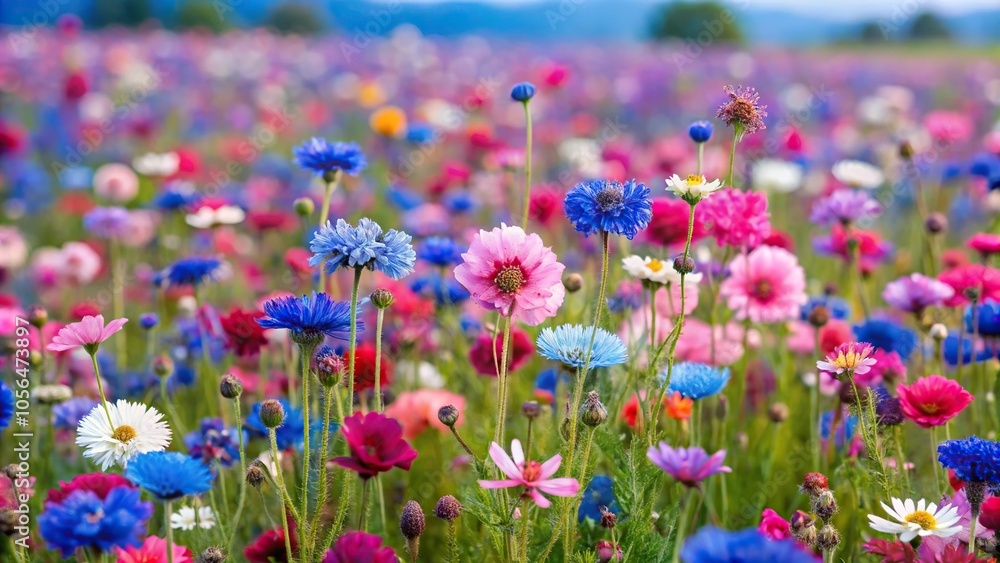 A sprawling field of wildflowers in full bloom, stretching as far as the eye can see, with varying shades of pink, purple, and blue hues., natural, texture A sprawling field of wildflowers in full bloom, stretching as far as the eye can see, with varying shades of pink, purple, and blue hues., natural, texture
