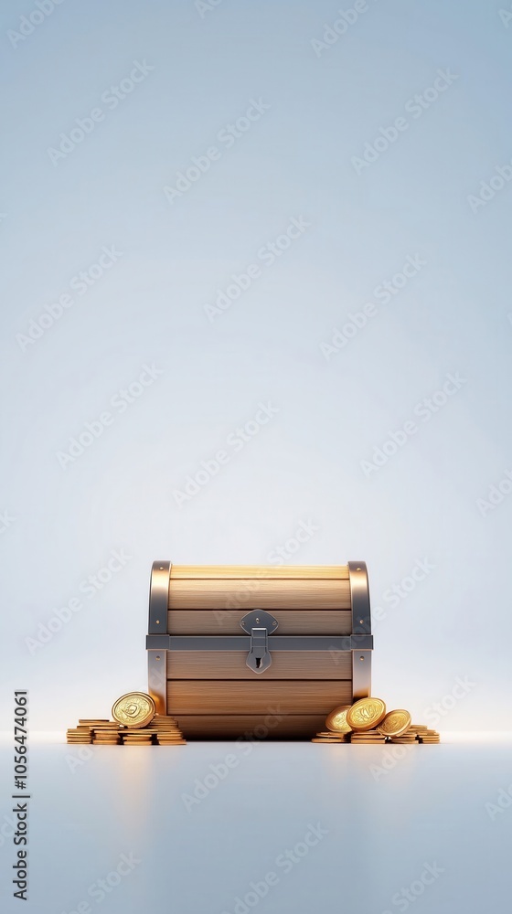 custom made wallpaper toronto digitalWooden treasure chest overflowing with gold coins, isolated on a light background.