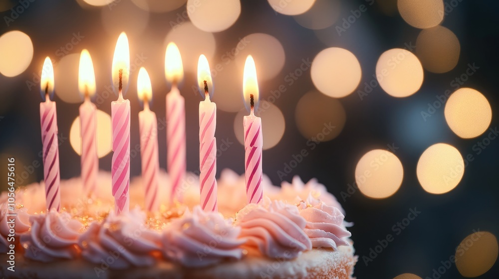 Pink blurred birthday candles on cake, warm glow and soft bokeh effect, abstract festive energy, close-up Pink blurred birthday candles on cake, warm glow and soft bokeh effect, abstract festive energy, close-up