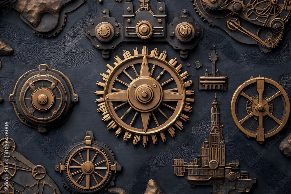 Golden Gears and Cogs on a Black Background. Golden Gears and Cogs on a Black Background.