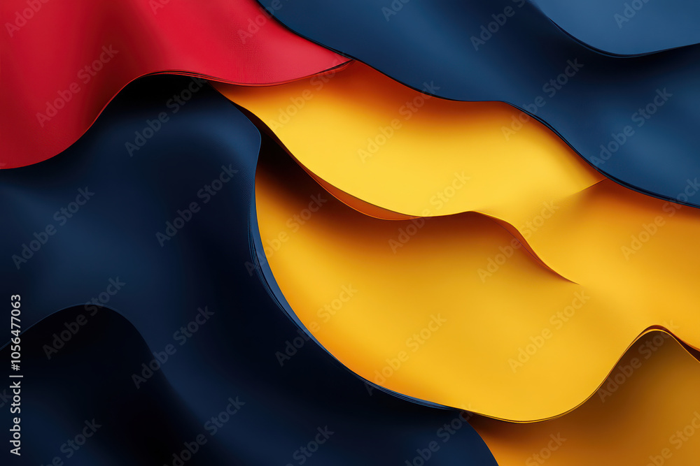 Naklejka premium Abstract waves of fabric in red, yellow, and blue, creating a dynamic visual texture.