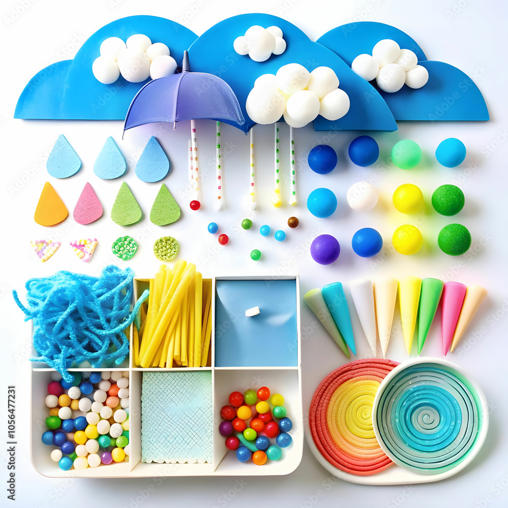 Fototapeta premium day monsoon themed crafting kit on white background