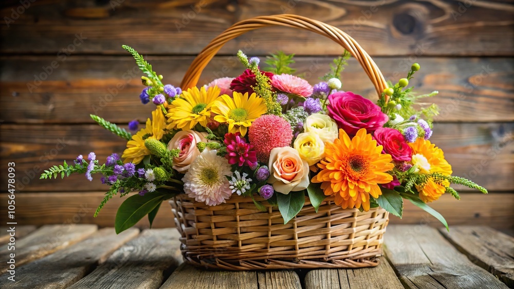 Bunch of fresh flowers with different textures and colors arranged in a basket, organic, texture Bunch of fresh flowers with different textures and colors arranged in a basket, organic, texture