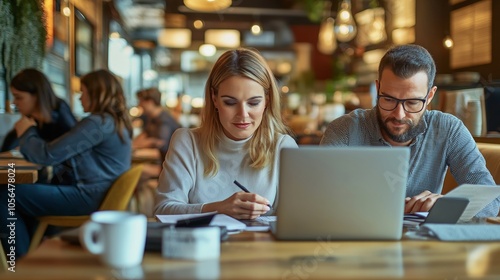 working with a laptop in a modern cafe