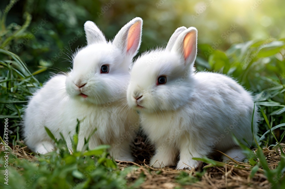 Pure Innocence. A Pair of Tiny White Bunny Rabbits Pure Innocence. A Pair of Tiny White Bunny Rabbits