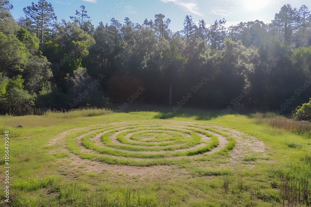 Spiral Design in a Field with Forest Background. Spiral Design in a Field with Forest Background.