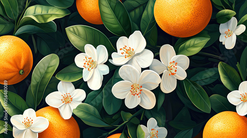 The orange tree is covered with ripe fruits