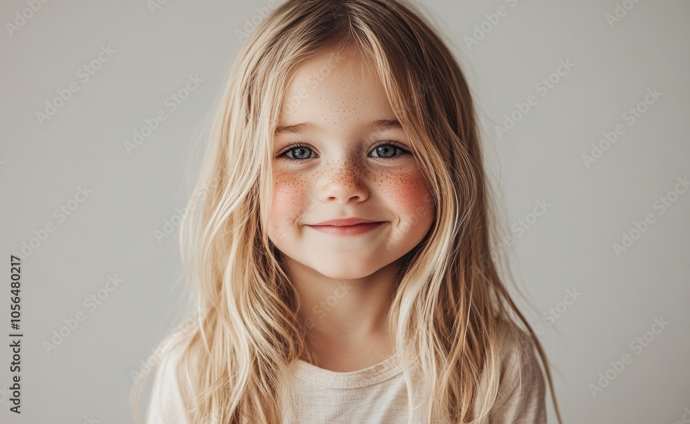 A young blonde child with long hair smiles gently, wearing a white shirt, against a neutral light background. The child’s soft expression and natural look create a warm, calm atmosphere. A young blonde child with long hair smiles gently, wearing a white shirt, against a neutral light background. The child’s soft expression and natural look create a warm, calm atmosphere.