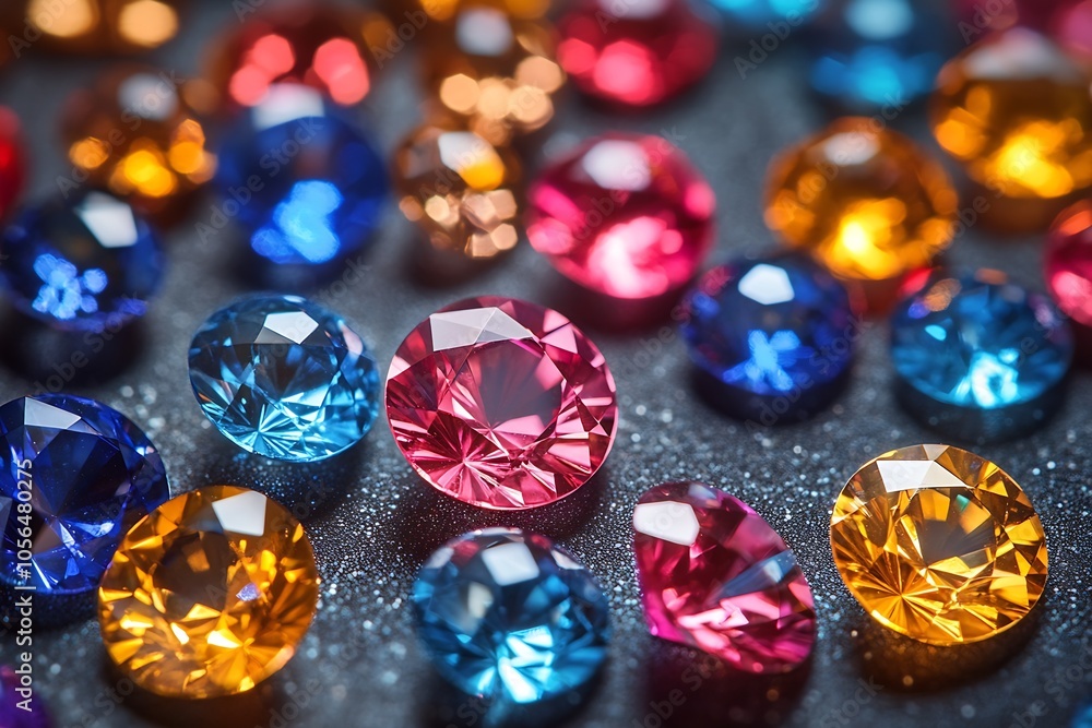Vibrant Multicolored Gemstones on Glittery Surface Enhancing Glamour and Elegance : Generative AI Vibrant Multicolored Gemstones on Glittery Surface Enhancing Glamour and Elegance : Generative AI