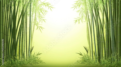 A serene bamboo forest background with soft lighting.