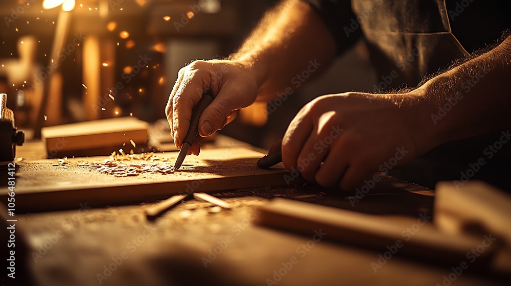 Obraz premium Artisan Perfecting Woodcraft with Precision and Traditional Methods : Generative AI