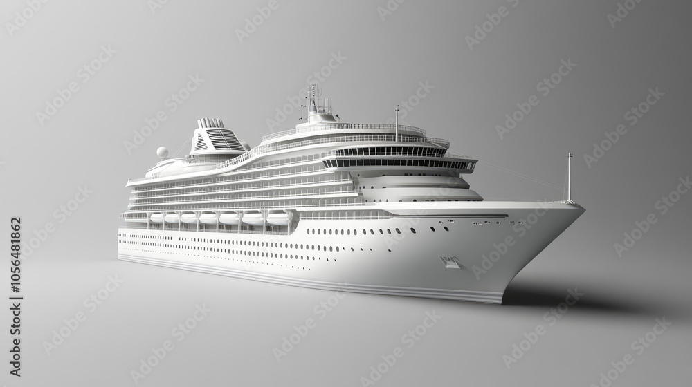 Fototapeta premium Modern Cruise Ship on Minimalist Background in Studio Lighting