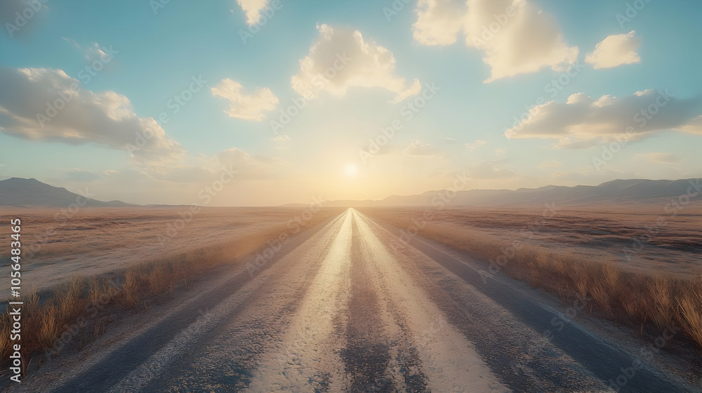 Fototapeta premium Empty Road Leading to Horizon - 3D Illustration
