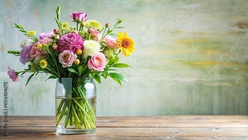 Wallpaper Mural Freshly cut flowers in a clear glass container with greenery, decorative, fresh cut flowers, vase, floral arrangement Torontodigital.ca