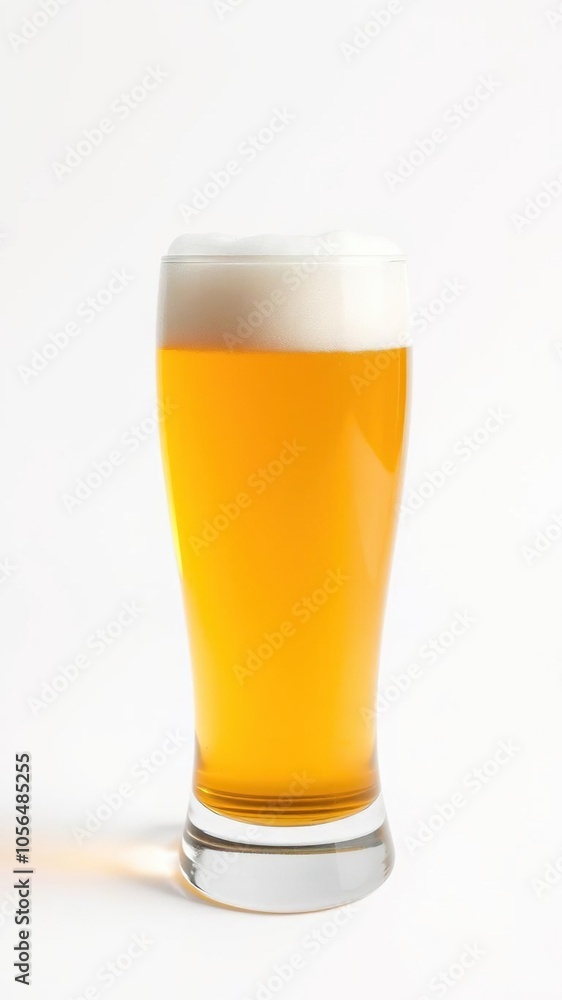 Glass of beer with frothy foam on white background, beer, cold Glass of beer with frothy foam on white background, beer, cold