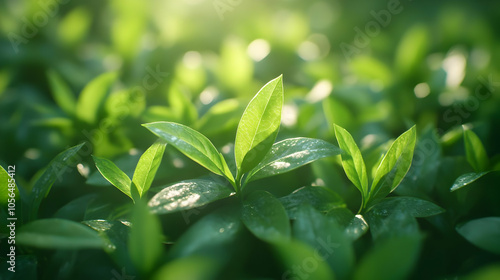 Green Leaves in Sunlight, Closeup Photo