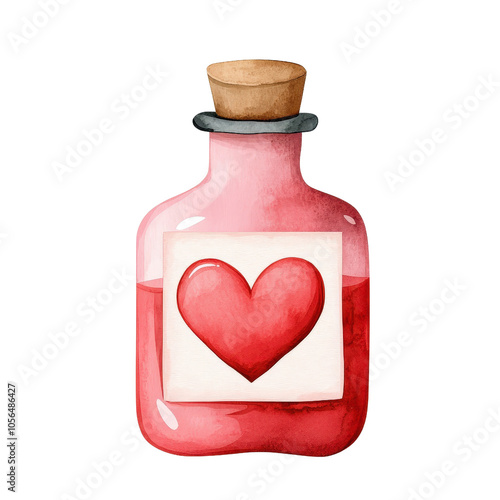 Isolated love potion bottle with red heart, perfect for perfume, potion, or beauty product photo