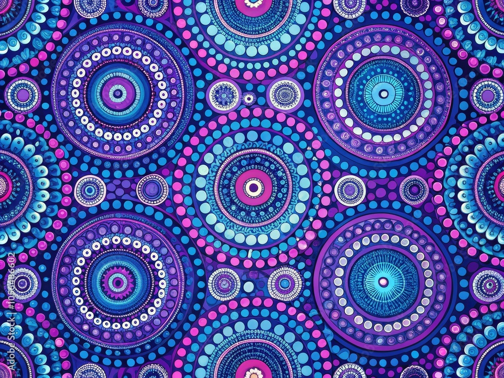 Vibrant blue backdrop featuring geometric circles in stunning violet hues, perfect for contemporary wallpapers and textile designs that blend elegance with modern aesthetics. Vibrant blue backdrop featuring geometric circles in stunning violet hues, perfect for contemporary wallpapers and textile designs that blend elegance with modern aesthetics.