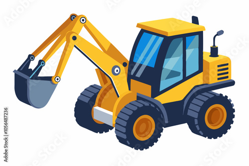  Backhoe loader digger white background vector illustration