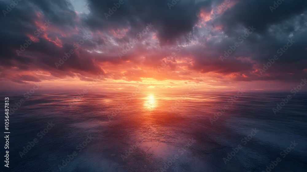 Fototapeta premium Orange Sunset Over Sea - Realistic Image