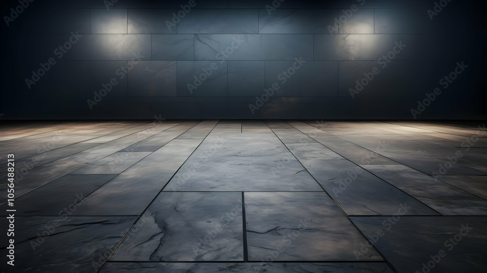 Fototapeta premium Dark Slate Wall and Wood Floor Background