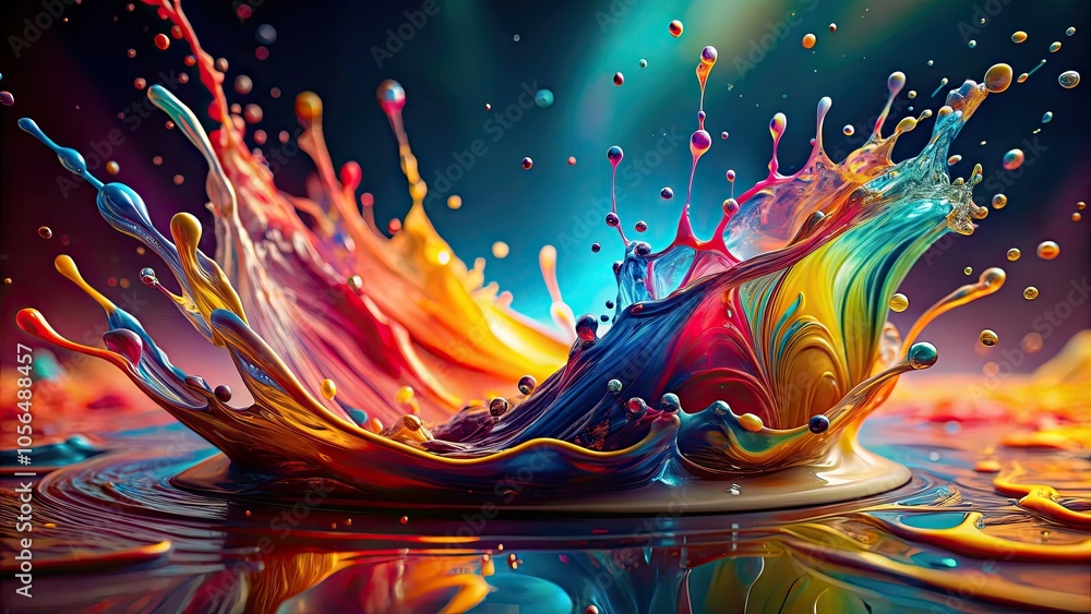 Vibrant liquid splashes generate striking patterns and textures, enhancing creative design possibilities with their dynamic interplay of colors, captivating attention and inspiring innovative expressi Vibrant liquid splashes generate striking patterns and textures, enhancing creative design possibilities with their dynamic interplay of colors, captivating attention and inspiring innovative expressi