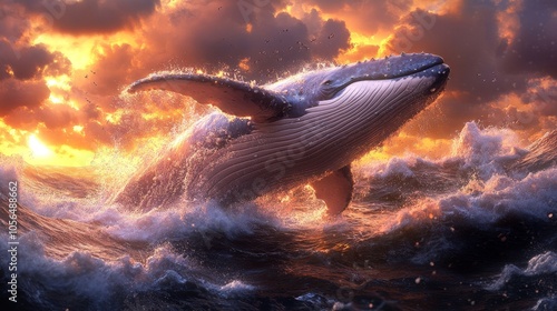Humpback Whale Leaps Into the Sunset
