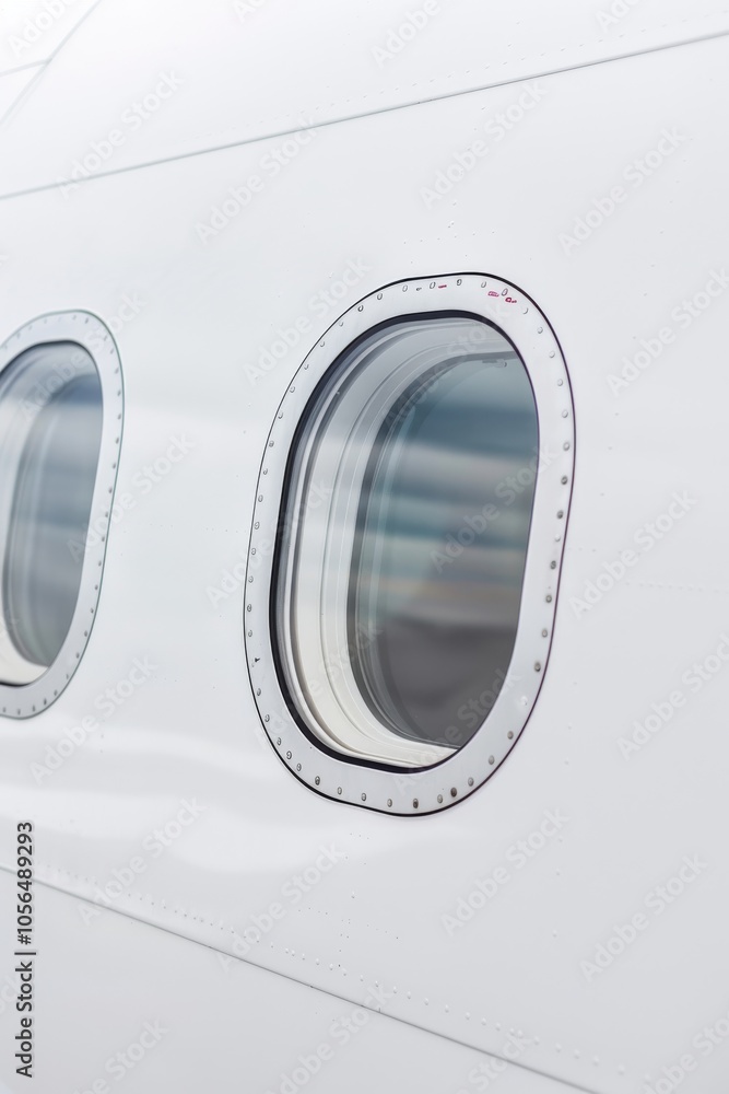 Obraz premium Detailed view of aircraft windows on a white background.