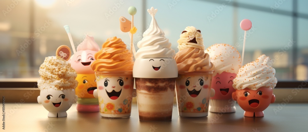 Fototapeta premium Cute Cartoon Ice Cream Characters for Fun Celebrations
