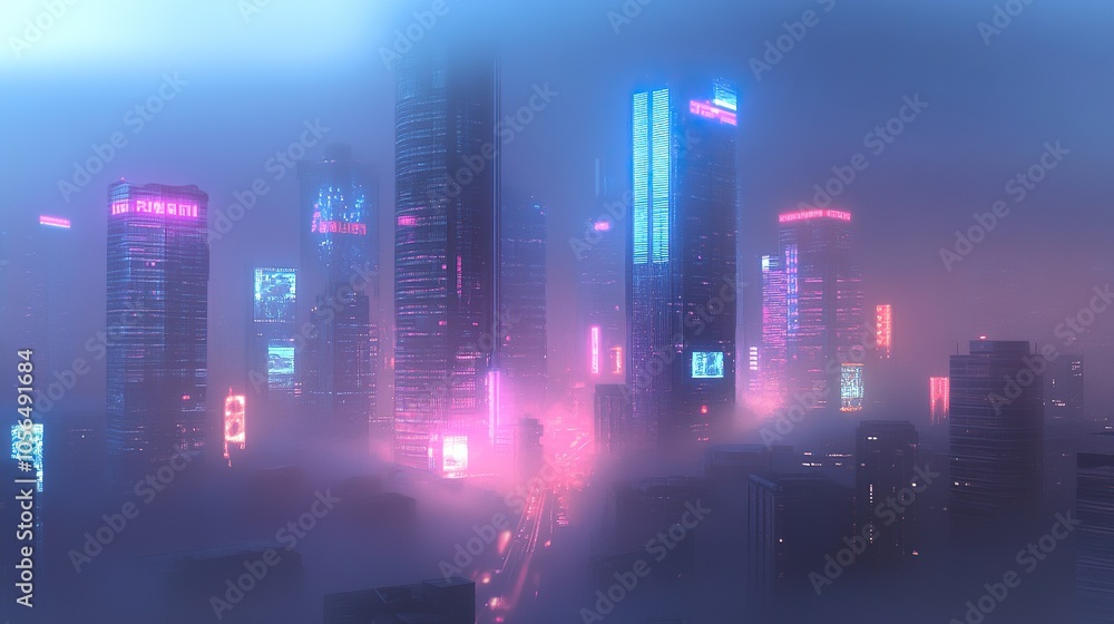 A cyberpunk cityscape with glowing neon signs and fog A cyberpunk cityscape with glowing neon signs and fog