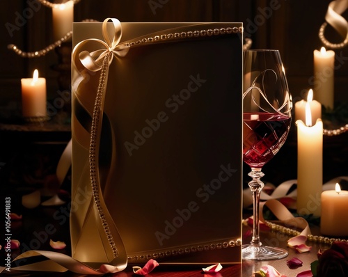 Luxury invitation background with a glass of wine for evening functions, weddings, Christmas parties and night functions.	
 photo