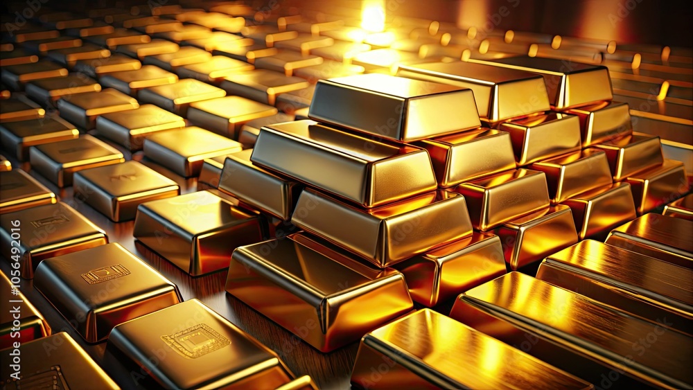 3D Rendering of Gold Bullion Ingots with Rule of Thirds Composition for Financial Visualization 3D Rendering of Gold Bullion Ingots with Rule of Thirds Composition for Financial Visualization