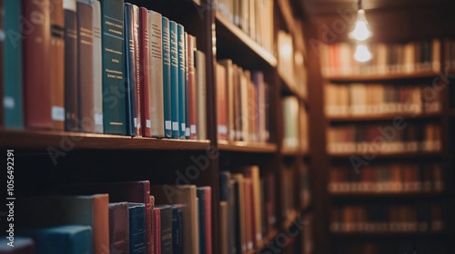 2410 29.A close-up view of multiple shelves in a municipal library, filled with books of various colors and sizes. The vibrant book covers stand out against the wooden shelving, while soft overhead