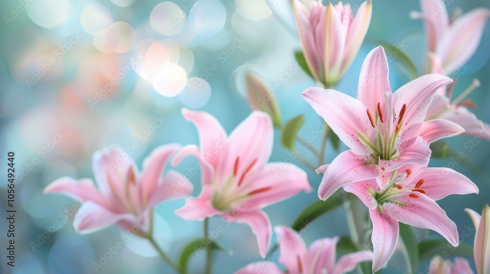 Close-up of elegant pink lilies with blurred background. Close-up of elegant pink lilies with blurred background.