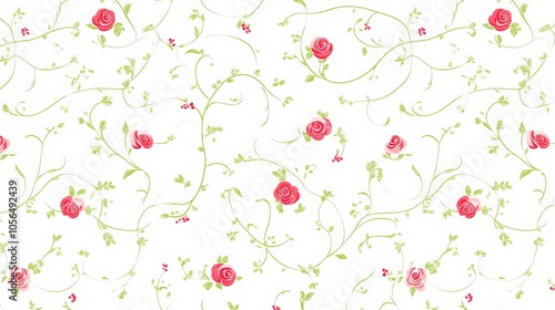 Wallpaper Mural Delicate Rose Garden Pattern on White Background Torontodigital.ca