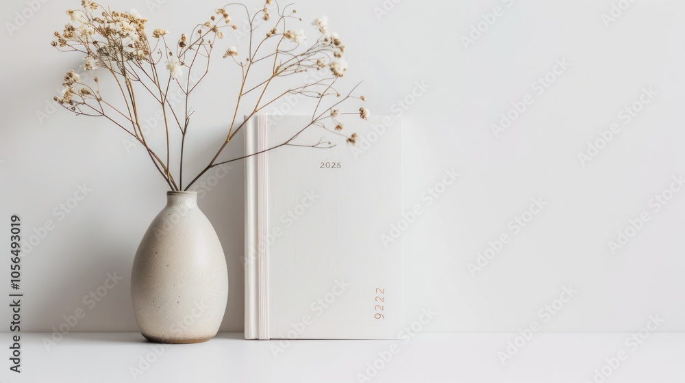 White Vase and Book on White Surface White Vase and Book on White Surface