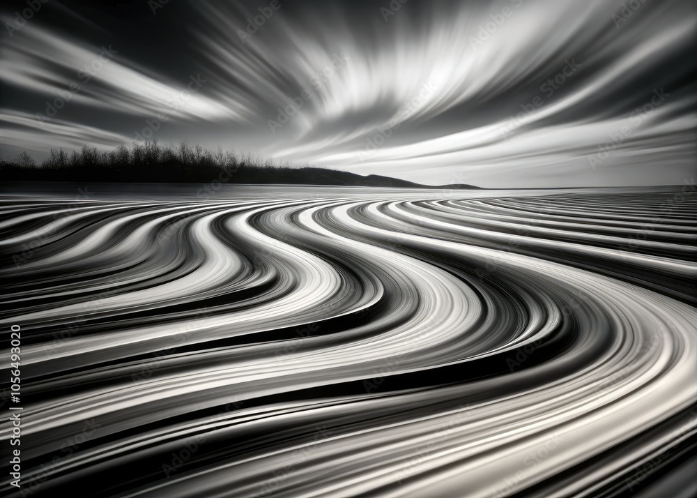 Abstract Black and White Contour Lines in Long Exposure - Artistic Minimalism Abstract Black and White Contour Lines in Long Exposure - Artistic Minimalism