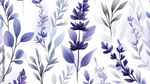 Lavender Sprigs Pattern on Clean White Background