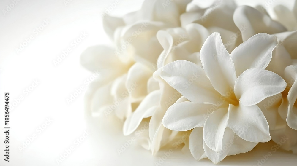 A cluster of white star-shaped flowers with soft focus, bathed in gentle light against a serene, peaceful background. A cluster of white star-shaped flowers with soft focus, bathed in gentle light against a serene, peaceful background.
