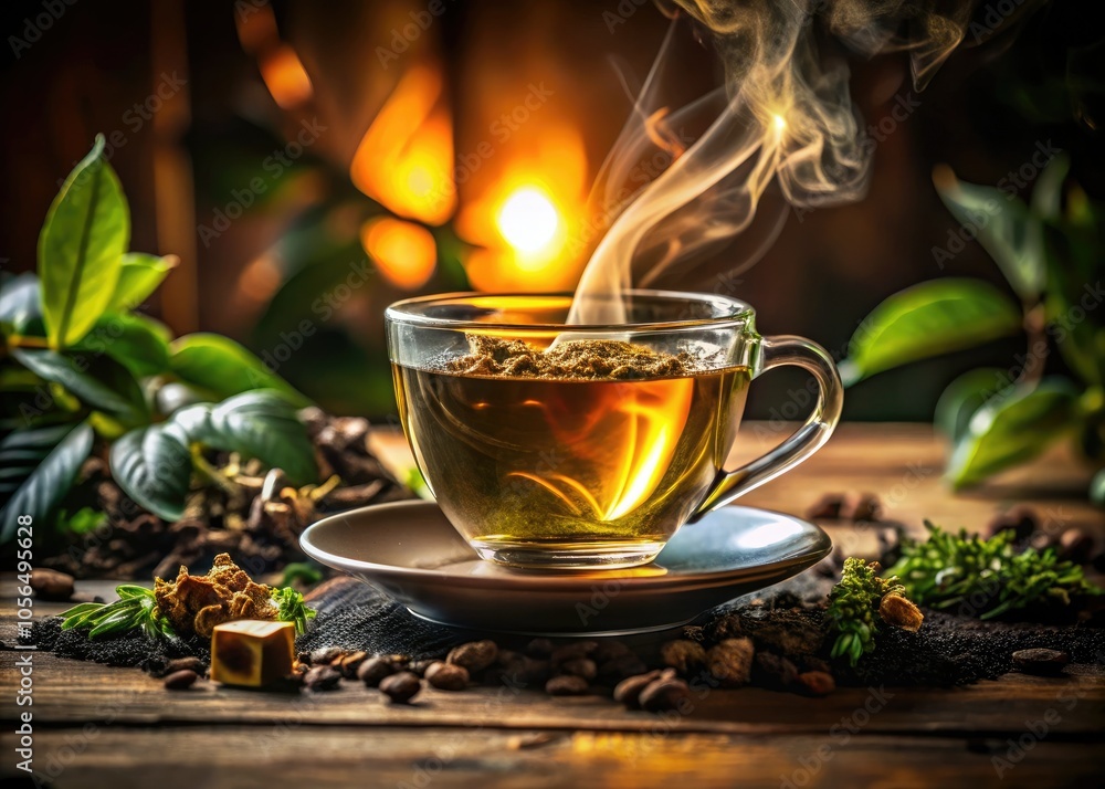 A detailed view of fragrant tea in a cup, highlighting vibrant colors, rising steam, and intricate tea leaves during the infusion process for enthusiasts. A detailed view of fragrant tea in a cup, highlighting vibrant colors, rising steam, and intricate tea leaves during the infusion process for enthusiasts.