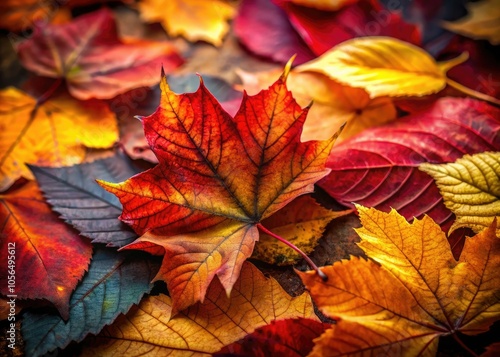 A detailed glimpse of vibrant autumn leaves showcases natureâ€™s beauty, with rich textures and diverse hues blanketing the forest floor in a stunning seasonal transition.