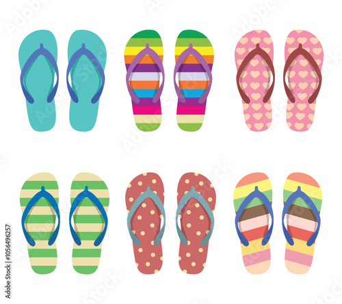 Set of colorful flip flops or slippers