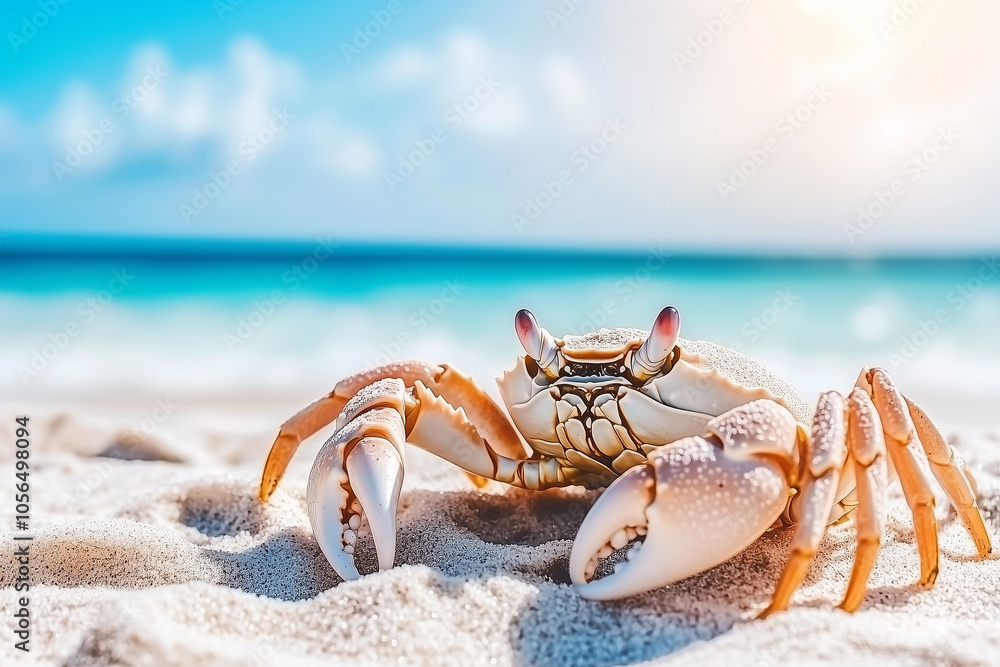 Crab on the Beach Under Bright Sunny Sky Crab on the Beach Under Bright Sunny Sky