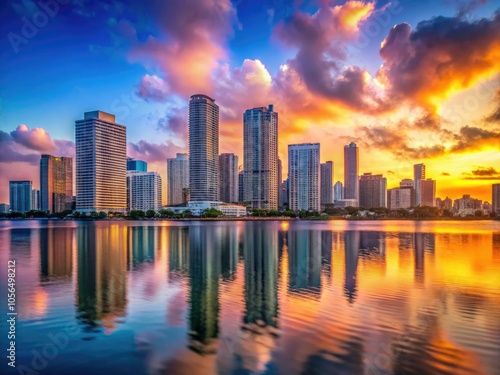 Aerial View of Miami Skyline at Sunset - Minimalist Urban Landscape Photography